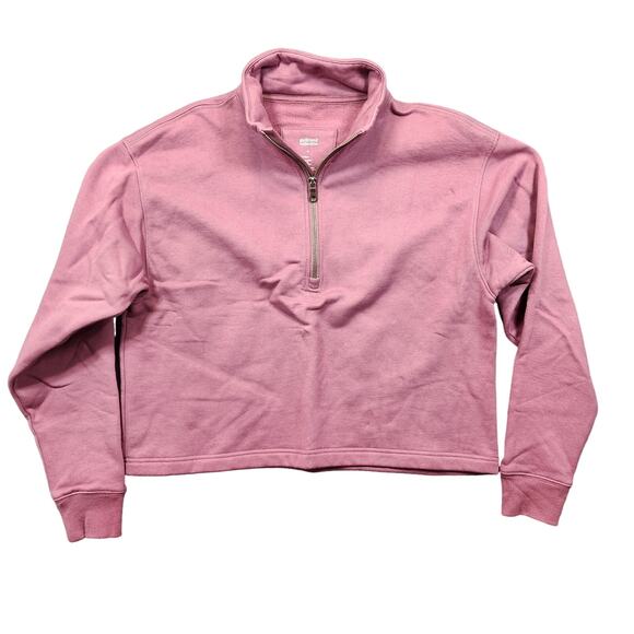 Girlfriend Collective Womens Top Medium Pink 1/2 Zip Pullover Cropped Sweatshirt - Picture 1 of 9